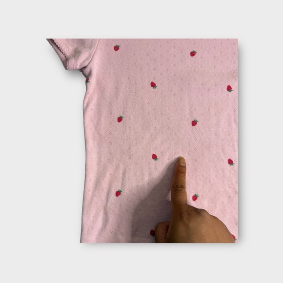 Mini Boden Strawberry Pattern Pink Pointelle Top - Picture 2 of 4